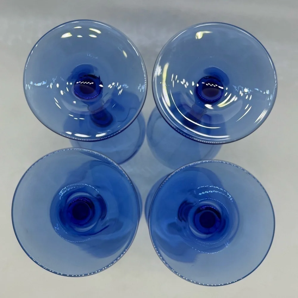Vintage Cobalt Blue Tear Drop Wine Glasses Set of 4